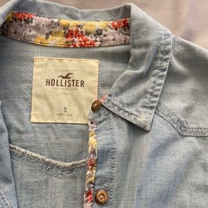 Hollister Chambray Button Down W/ Floral Details